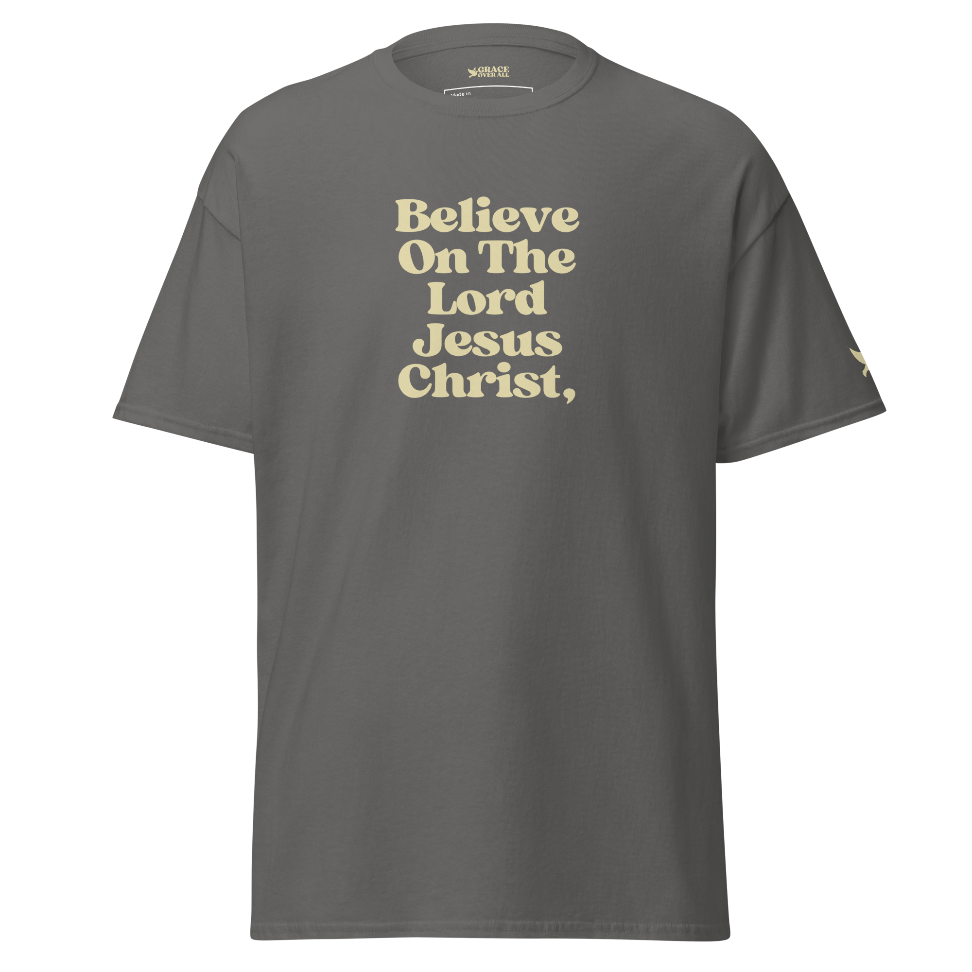 Grace Over All® — Believe On The Lord (Acts 16:31) — Premium Tee