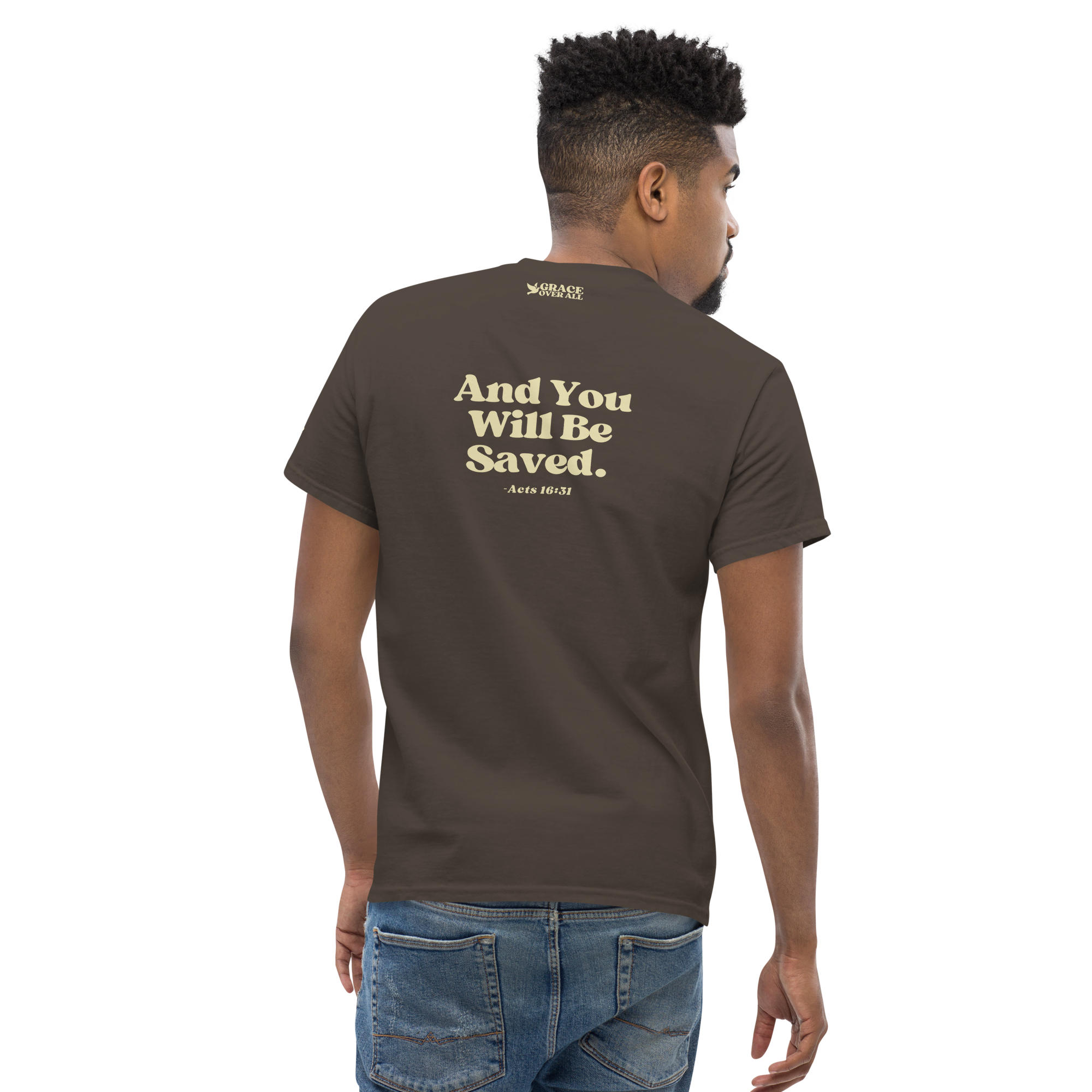 Grace Over All® — Believe On The Lord (Acts 16:31) — Premium Tee