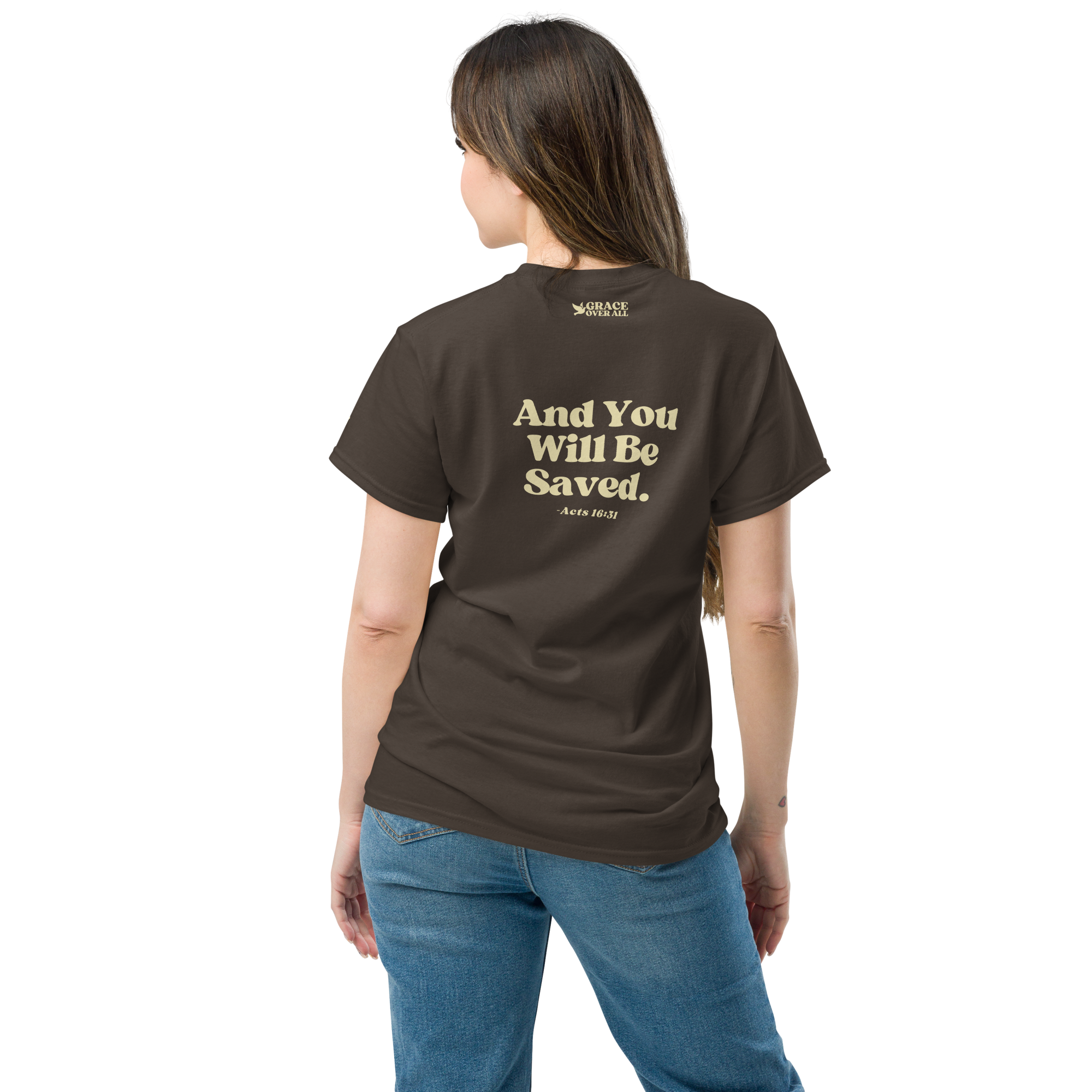 Grace Over All® — Believe On The Lord (Acts 16:31) — Premium Tee
